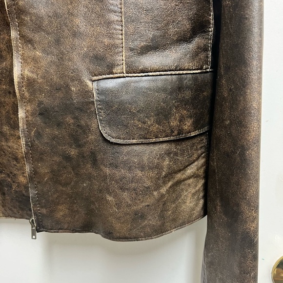Vtg 80s Margaret Godfrey Dark Brown Fitted Leather Blazer Jacket Women's Size 8 - Picture 2 of 15